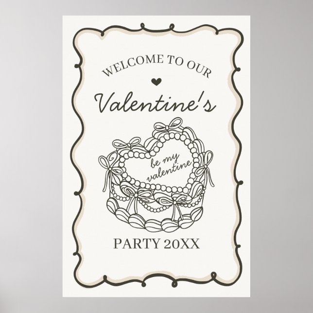 Poster Beige Retro Coquette Cake Valentines Bienvenue (Devant)