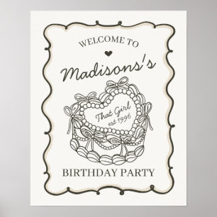 Poster Beige Retro Coquette gâteau Coquette Bienvenue