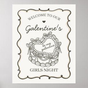 Poster Beige Retro Coquette gâteau Galentines Bienvenue
