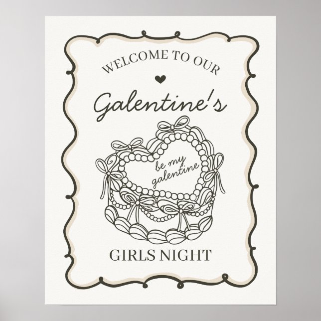 Poster Beige Retro Coquette gâteau Galentines Bienvenue (Devant)