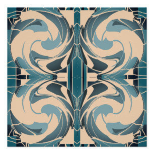 Poster Beige tourbillonnant avec gris de mer Turquoise sy