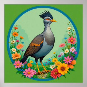 Poster Bel oiseau exotique reposant parmi des fleurs colo