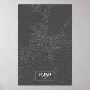 Poster Belfast, Irlande du Nord (blanche sur le noir)