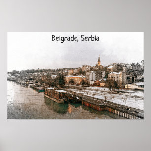 Poster Belgrade Serbie Balkan Vue panoramique