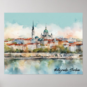 Poster Belgrade Serbie Silhouette Aquarelle Peinture