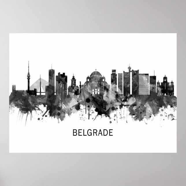 Poster Belgrade Serbie Skyline BW (Devant)