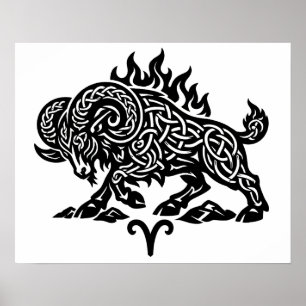 Poster Bélier Fire‑Bélier – Encre Hantée Celtique Zodiaqu