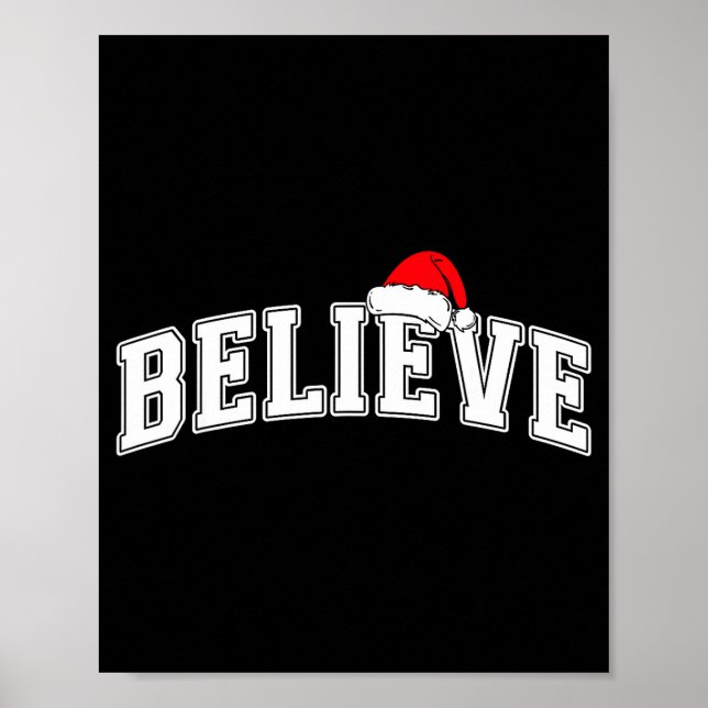 Poster Believe Christmas Varsity Text With Santa Hat Fami (Devant)