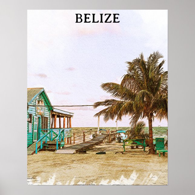Poster Belize Caribbean Beach Scenery (Devant)