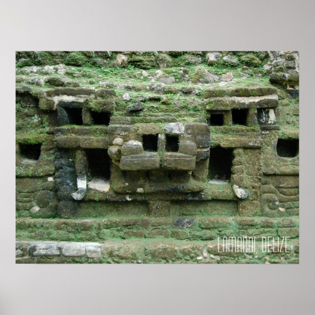 Poster Belize Lamani Maya Ruines Jaguar Masque (Devant)