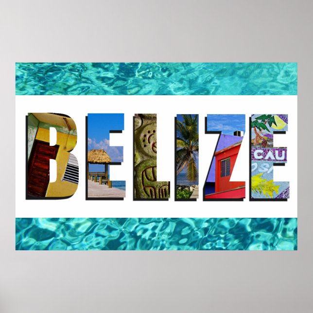 Poster Belize Tropical Beach Blue Ocean Travel Photo (Devant)