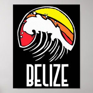 Poster Belize Vintage 80s Rétro Surfing Vague de Plage Gr