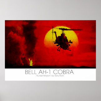 Poster Bell AH-1 Cobra Attack Hélicoptère scène surréalis