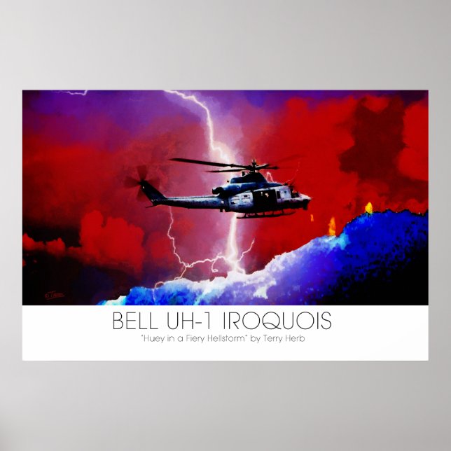 Poster Bell UH-1 Iroquois Huey Lightning Strike Surreal (Devant)