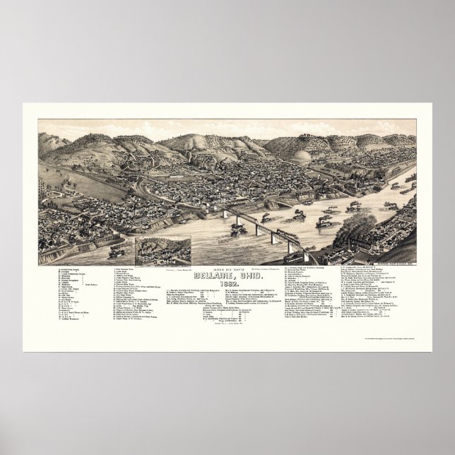 Poster Bellaire, carte panoramique de l'OH - 1882 (Devant)