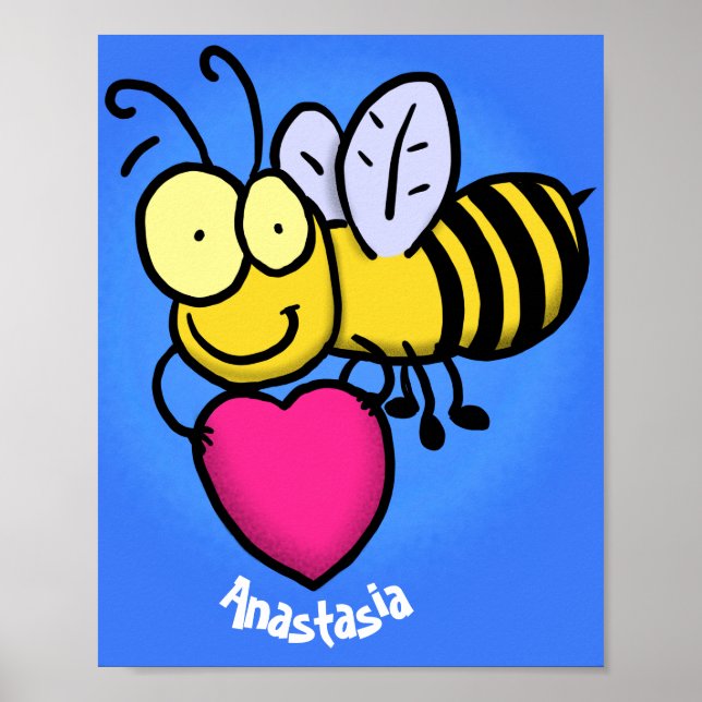Poster Belle abeille drôle avec dessin animé du coeur (Devant)