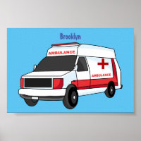Belle ambulance rouge caricature van