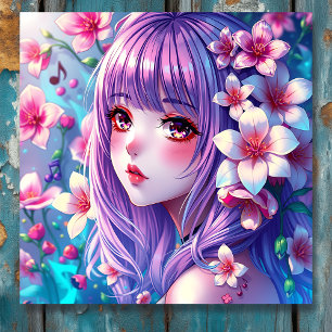 Poster Belle Anime Girl avec cheveux pourpres