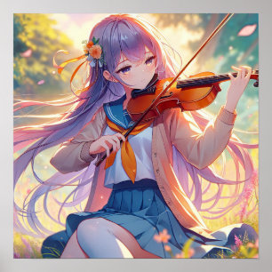 Poster Belle Anime Girl Jouant du Violon