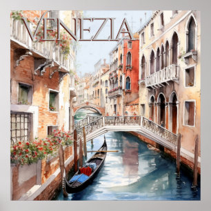 Poster Belle aquarelle Canal de Venise Voyage