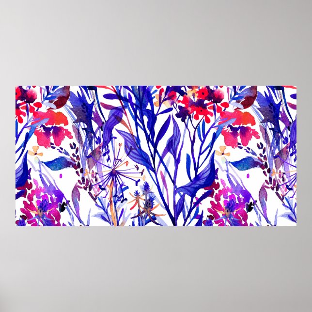 Poster Belle aquarelle fleurie sans couture motif (Devant)