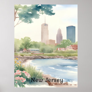 Poster Belle aquarelle Vintage New Jersey