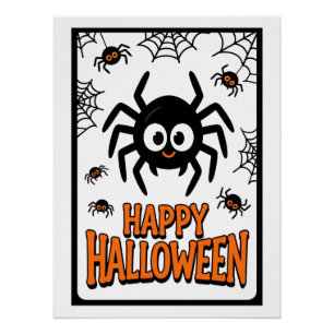 Poster Belle araignée de caricatures Halloween heureux
