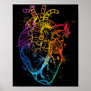 Poster Belle Arc-en-ciel Aquarelle Cœur Organe Humain Bo