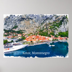 Poster Belle baie de Kotor Monténégro Vue panoramique