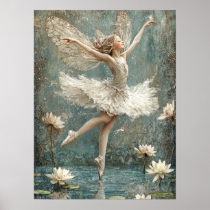 Poster Belle Ballerina Fée Lily Pond Fleurs blanches