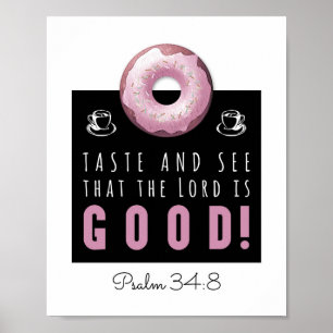 Poster Belle Bible Verse Psaume 34:8 avec Doughnut rose