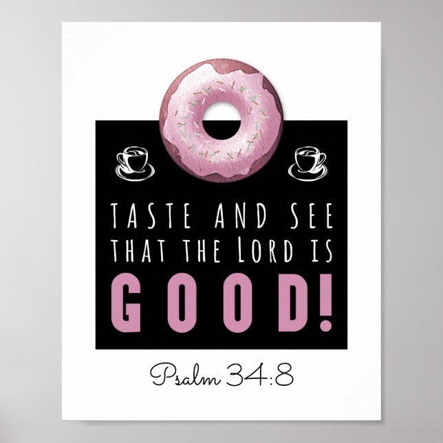 Poster Belle Bible Verse Psaume 34:8 avec Doughnut rose (Devant)