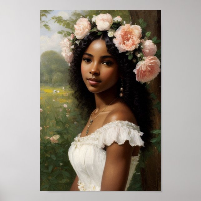 Poster Belle Black Girl Portrait Bloomcore Art (Devant)