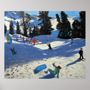 Poster Belle bleue Plagne de traîneau