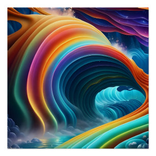 Poster Belle cascade arc-en-ciel
