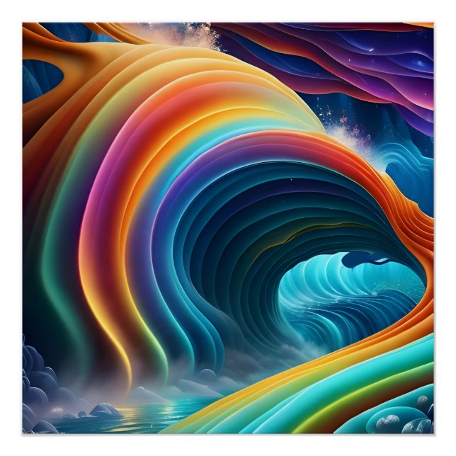 Poster Belle cascade arc-en-ciel (Devant)