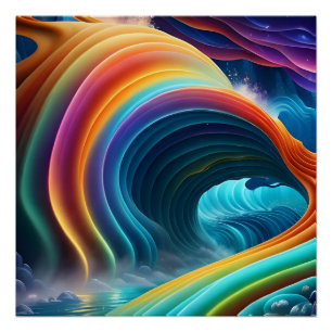 Poster Belle cascade arc-en-ciel