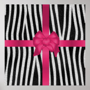 Poster Belle ceinture zèbre peau noir blanc arc rose
