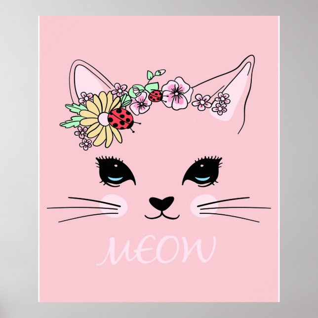 Poster Belle Chat Face Meow, Cadeau Kitty Lover, Chat mig (Devant)