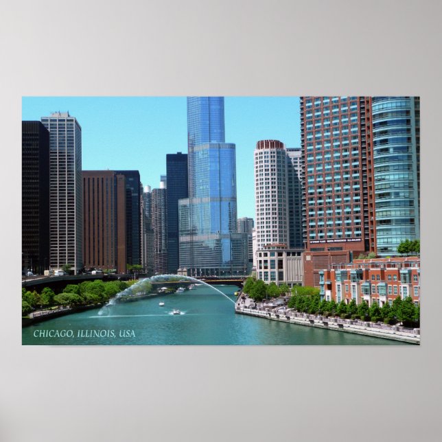 Poster Belle Chicago Illinois Downtown River View (Devant)