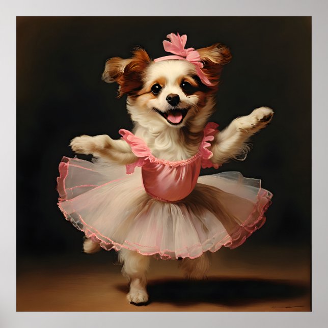 Poster Belle Chien Ballerina Danser Vintage (Devant)