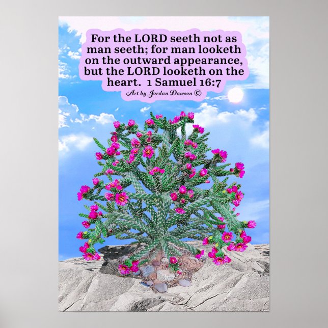 Poster Belle Cholla Cactus Écriture 1 Samuel 16:7 (Devant)