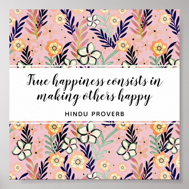Poster Belle citation de bonheur Floral Art Inspirationne (Devant)