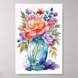 Poster Belle Clip Flower Vase Art sur Arrière - plan blan