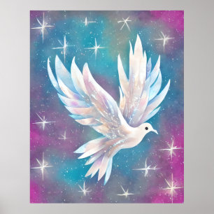 Poster Belle colombe blanche Parties scintillant blanche