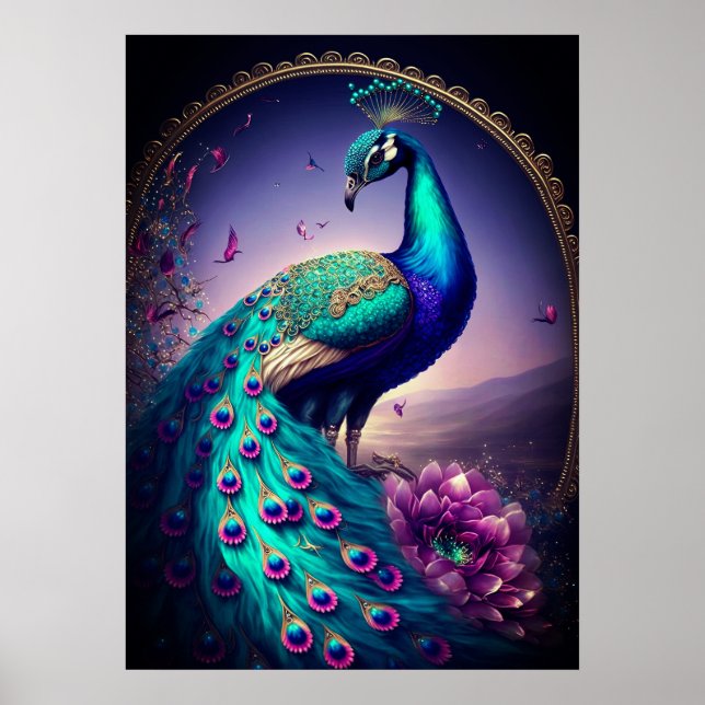 Poster Belle couleur Peacock Paon Bird faune (Devant)
