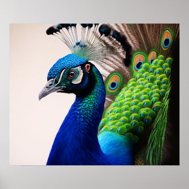 Poster Belle couleur Peacock Paon Bird Faune P (Devant)