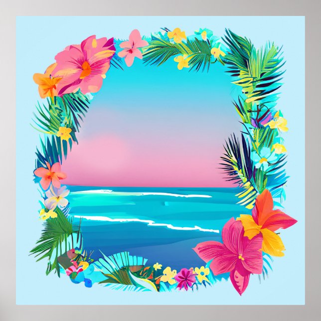 Poster Belle couronne florale tropicale (Devant)