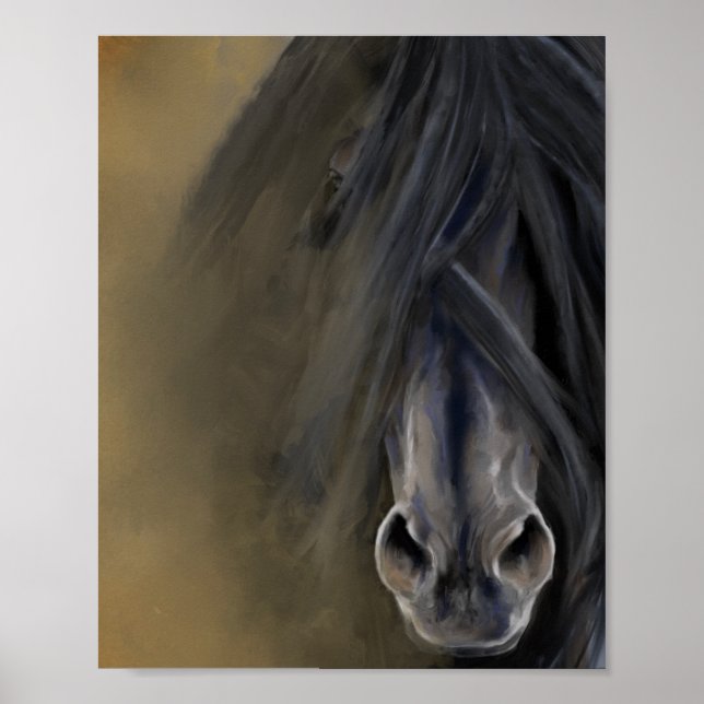 Poster Belle découpage Cheval Noir Imprimer (Devant)