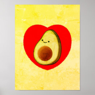 Poster Belle Dessin Avocado En Peinture De Coeur Rouge